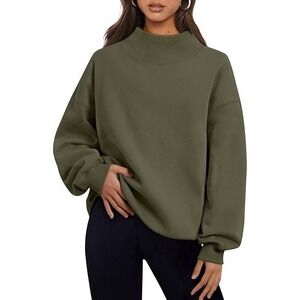 Trendy Queen Mock Neck Sweatshirt Olive Green Cozy Casual Pullover XL